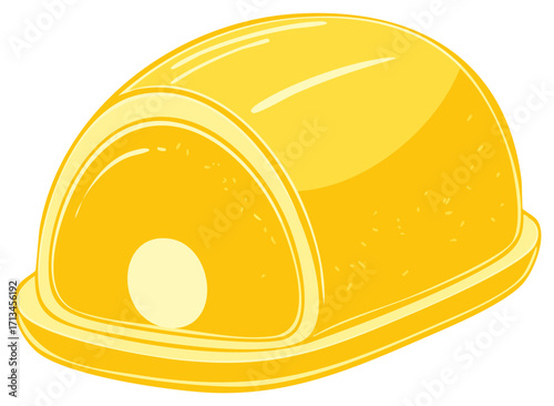 Cartoon illustration of a savory yellow aspic or jellied meatloaf with a whole egg inside