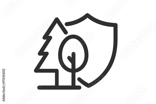 Nature protection, environmental conservation vector icon. Forest, trees and shield symbol. Ecology, biodiversity, and sustainability concept for web, apps, and logo design.