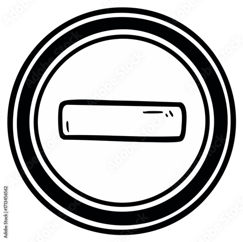 Black and white hand drawn minus symbol in a circle representing denial or reduction
