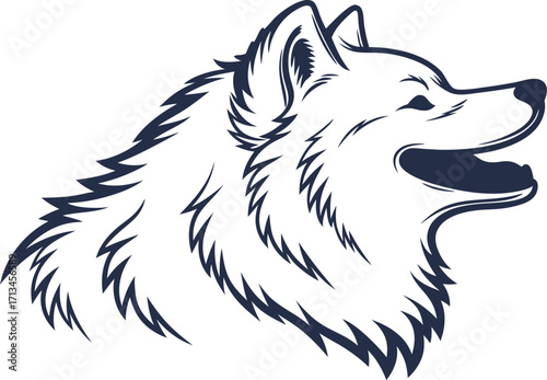 Minimalist silhouette of a happy samoyed dog clean vector graphic for design
