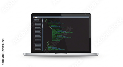 Laptop screen showing code development software for programmers and web developers coding javascript html