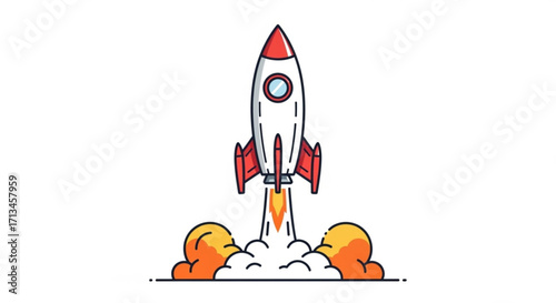 Rocket ship launch vector illustration for space exploration and startup success concept design element