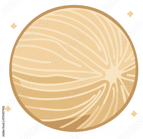 Stylized Planet Illustration with Circular Pattern and Star Accents
