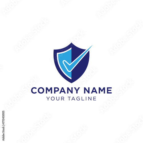 A blue shield logo featuring a prominent white checkmark, symbolizing security, verification, and protection for a company or brand.