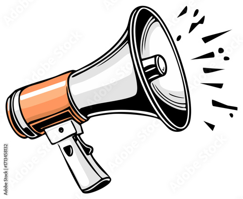 Orange and White Megaphone Speaker with Sound Burst Announcement Graphic