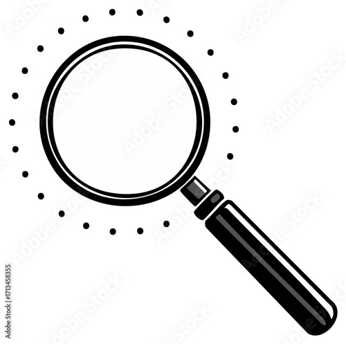 Magnifying glass icon with dotted circle symbolizing focus and discovery