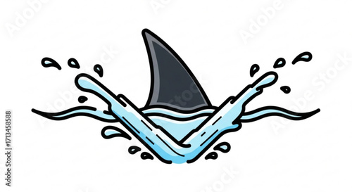 Shark fin in water drawing ocean predator sea illustration marine life aquatic animal danger swimming underwater
