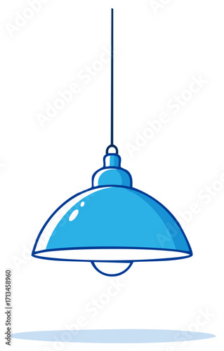 Simple Blue Hanging Pendant Lamp with Stylized Light Bulb and Cable