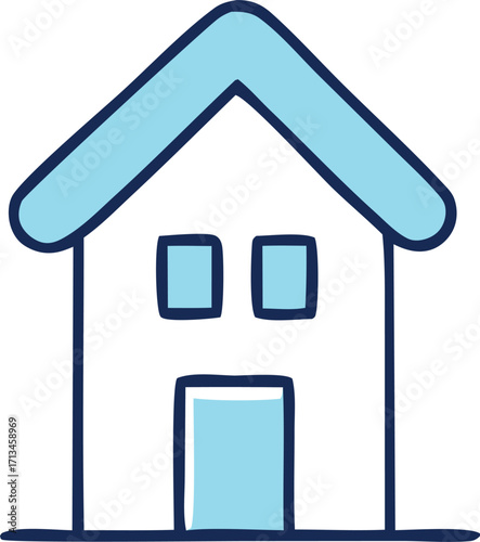 Simple light blue hand drawn house icon easy drawing minimalist building representation for home related concepts
