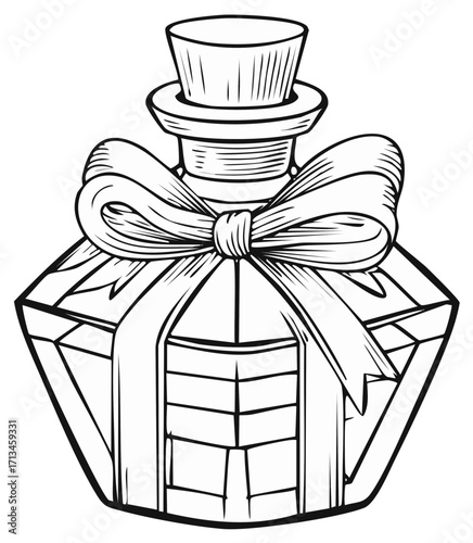 Decorative geometric bottle sketch with stopper and bow ribbon illustration