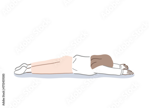 うつ伏せで寝ている女性のイラスト素材