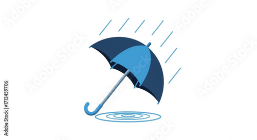 Blue umbrella in the rain weather protection rainy day forecast shower season waterproof accessory vector art