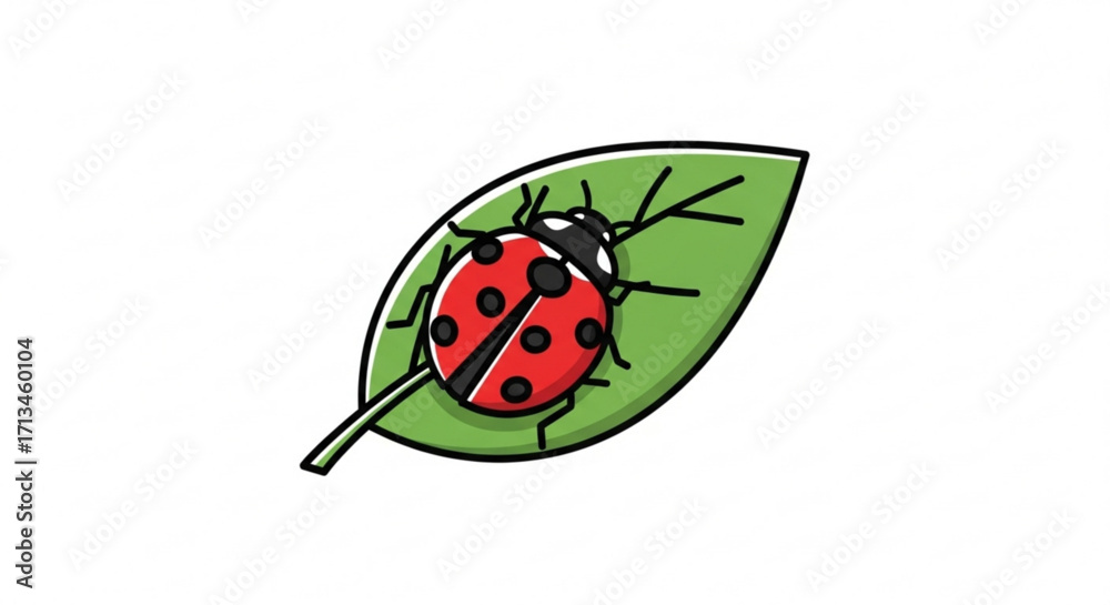 Obraz premium Ladybug vector illustration, ladybug on leaf, insect art, nature drawing, cute bug, vector graphics