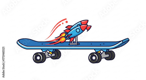 Illustration of rocket powered skateboard for extreme sports and fun transportation concept art design