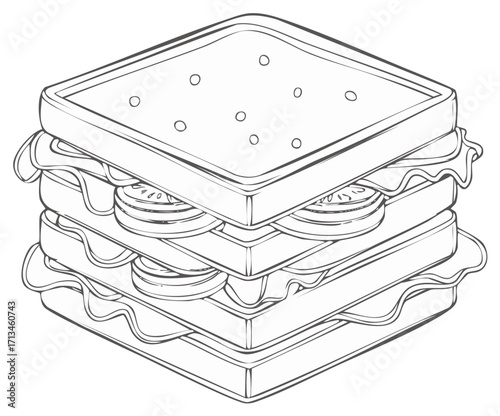 Isometric View of a Delicious Multilayered Sandwich Illustration