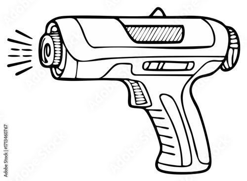 Futuristic laser gun emitting bright beams and energy blasts in a cartoon style drawing