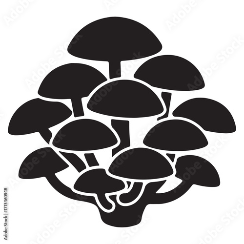 Minimalist Black and White Mushroom Cluster Vector Illustration for Design Elements and Forest Themed Projects with Natural Aesthetic