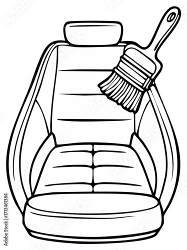 Car seat interior with paint brush graphic, black and white