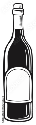 Illustration of classic wine bottle shape with blank label space ready for branding