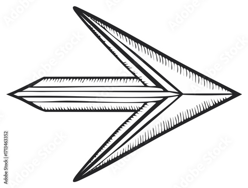 Graphic illustration of a black and white arrow symbol in a vintage style