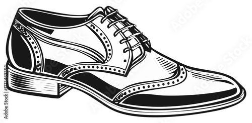 Elegant men's brogue wingtip shoe in a classic monochrome vector style