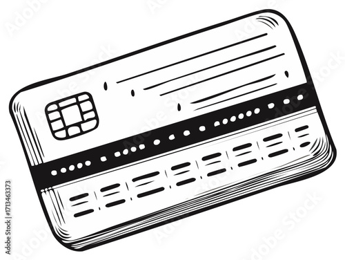 Stylized Credit Card with Magnetic Stripe and Chip Monochrome Illustration