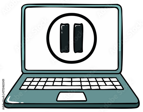 Laptop Computer with Pause Symbol on Screen, Illustration