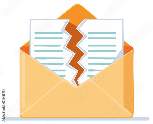 Illustration of a ripped paper in an open mail envelope, representing communication problems or bad news