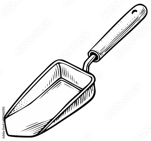 Vintage hand drawn scoop with wooden handle isolated illustration