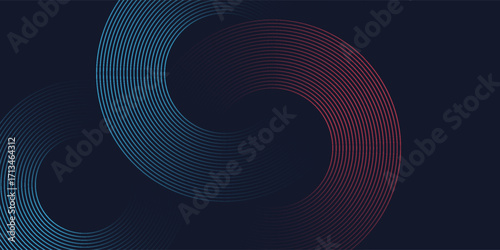 Abstract blue red gradient background with glowing geometric lines. Modern shiny circle line pattern. vector eps10
