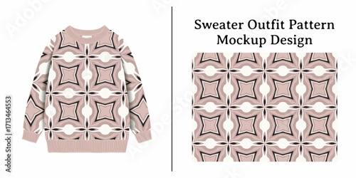 A detailed sweater outfit pattern mockup design showcasing a repeating geometric motif.