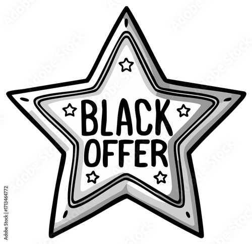 Star shaped Black Offer vector badge in doodle style for sales promotion discount event or seasonal deal