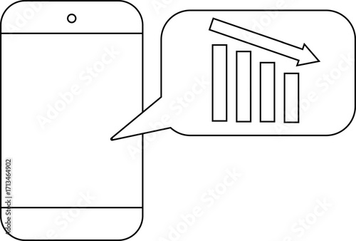 smartphone icon and graph icon down with white background