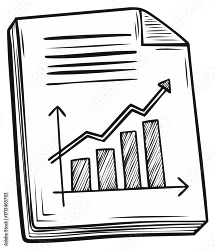 Hand drawn document with upward trending bar graph and line chart showing growth