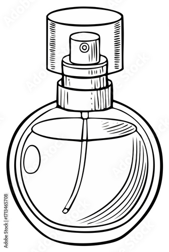 Hand drawn perfume spray bottle line art. Beauty fragrance cosmetic product illustration.
