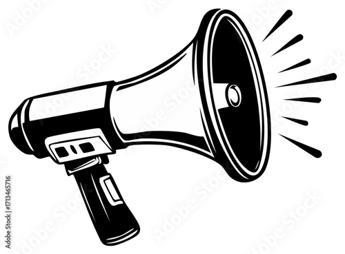 Black and White Loudspeaker Vector Illustration of Sound and Communication