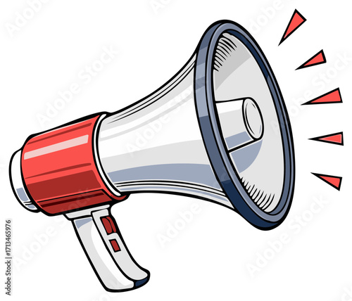 Cartoon style megaphone with sound waves illustration