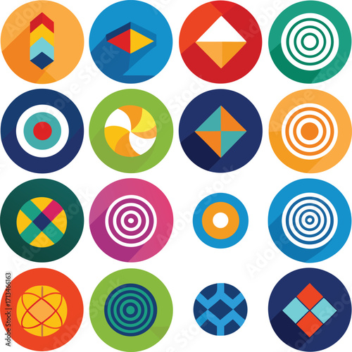 Abstract circular geometric designs collection of colorful shapes icons and symbols for digital and print media applications