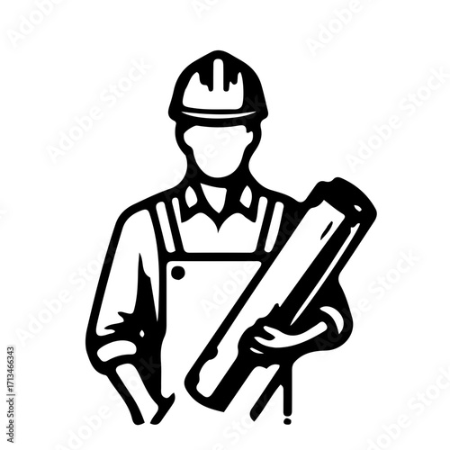 Engineer Black and White Vector Illustration