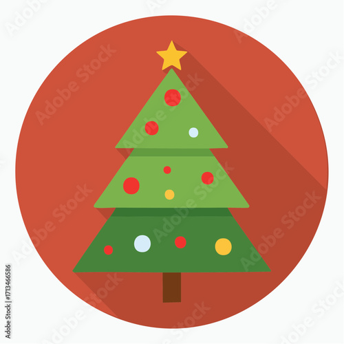 Minimalist Christmas Tree Icon with Ornaments and Star Topper - Festive Holiday Vector Graphic