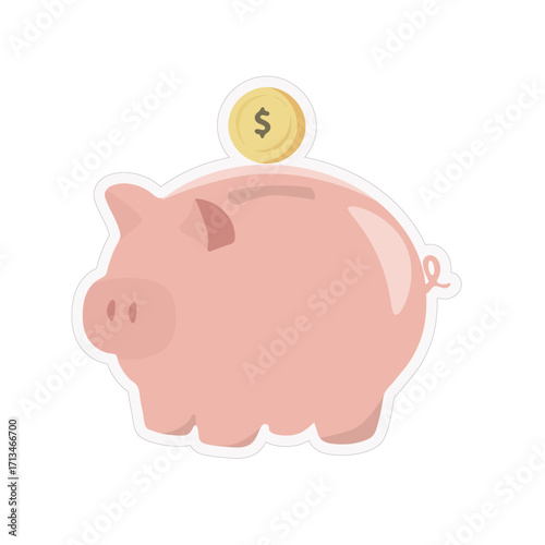 Cute pink piggy bank with gold coin icon. Ideal for savings, finance, budgeting, banking, and money management themes. Clean vector style for apps, infographics, and educational use.