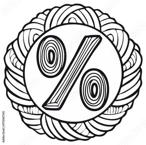 Hand-drawn percentage symbol within an ornate circular frame design.