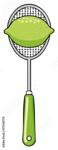 Illustration of a Lime Fruit in a Colander Used for Straining Juice