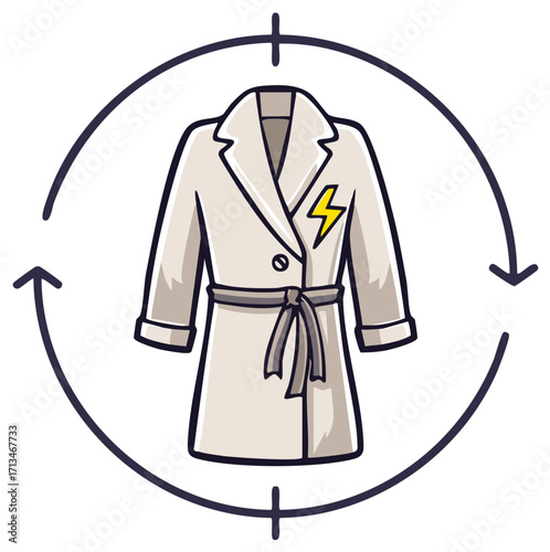 Stylish Sustainable Fashion concept with circulating arrows framing modern belted trench coat