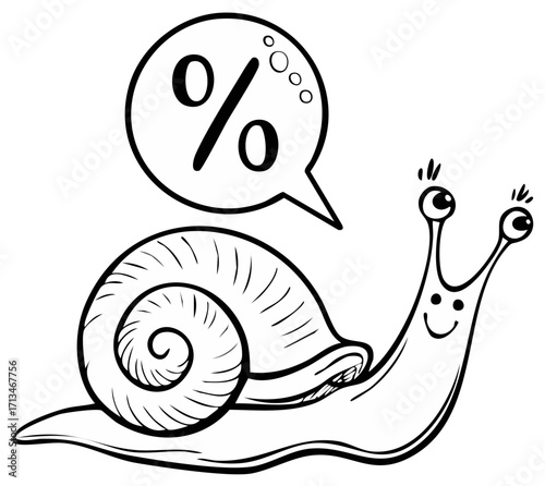 Cartoon Snail with Percentage Symbol in a Speech Bubble