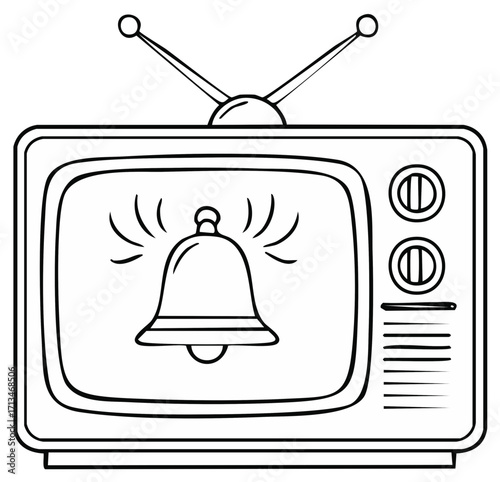 Retro television displaying ringing bell symbol with antennae