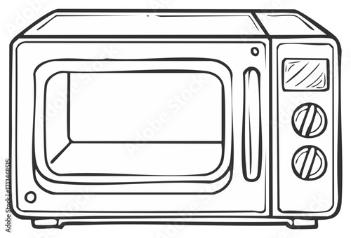Hand drawn outline illustration of a modern kitchen microwave oven electronic appliance