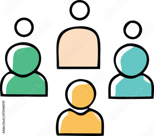 Diverse team collaboration concept simple human figures representing group synergy meeting idea communication people