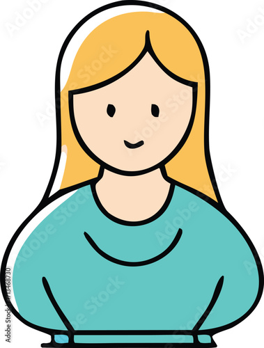 Charming cartoon blonde woman character simple drawing happy face casual outfit apparel graphic element