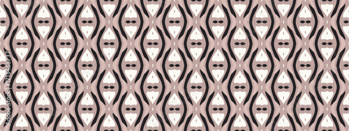 A repeating geometric pattern featuring oval shapes intertwined with diamond motifs in a muted color palette.